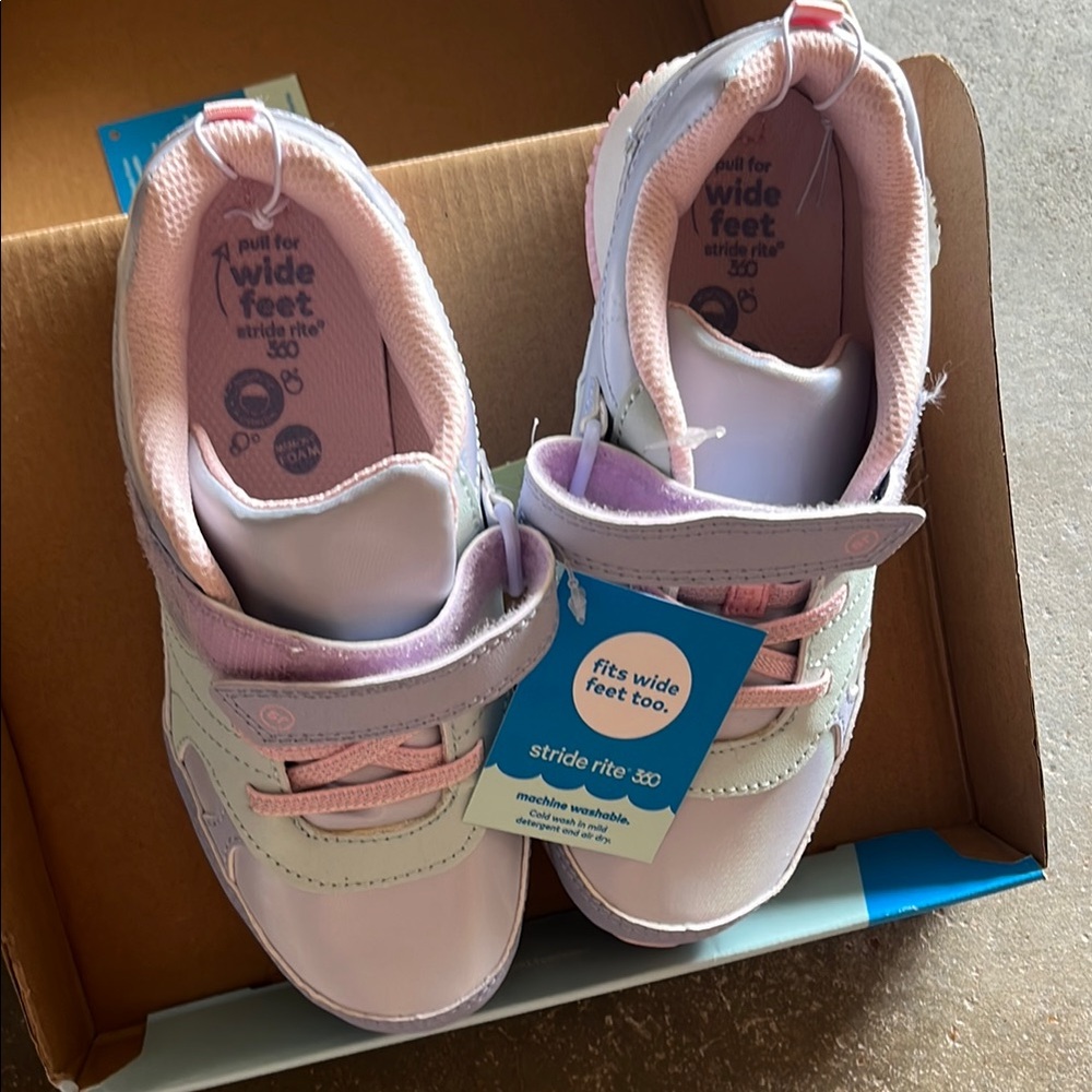 Stride Rite Pink and White Sneakers with Velcro Closure